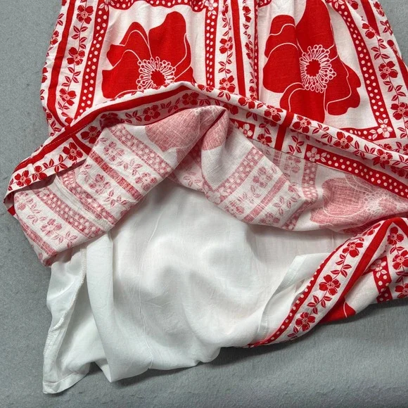 Draper James RSVP Floral Midi Dress Red White Poppy Print Medium Boho Summer - Picture 4 of 5